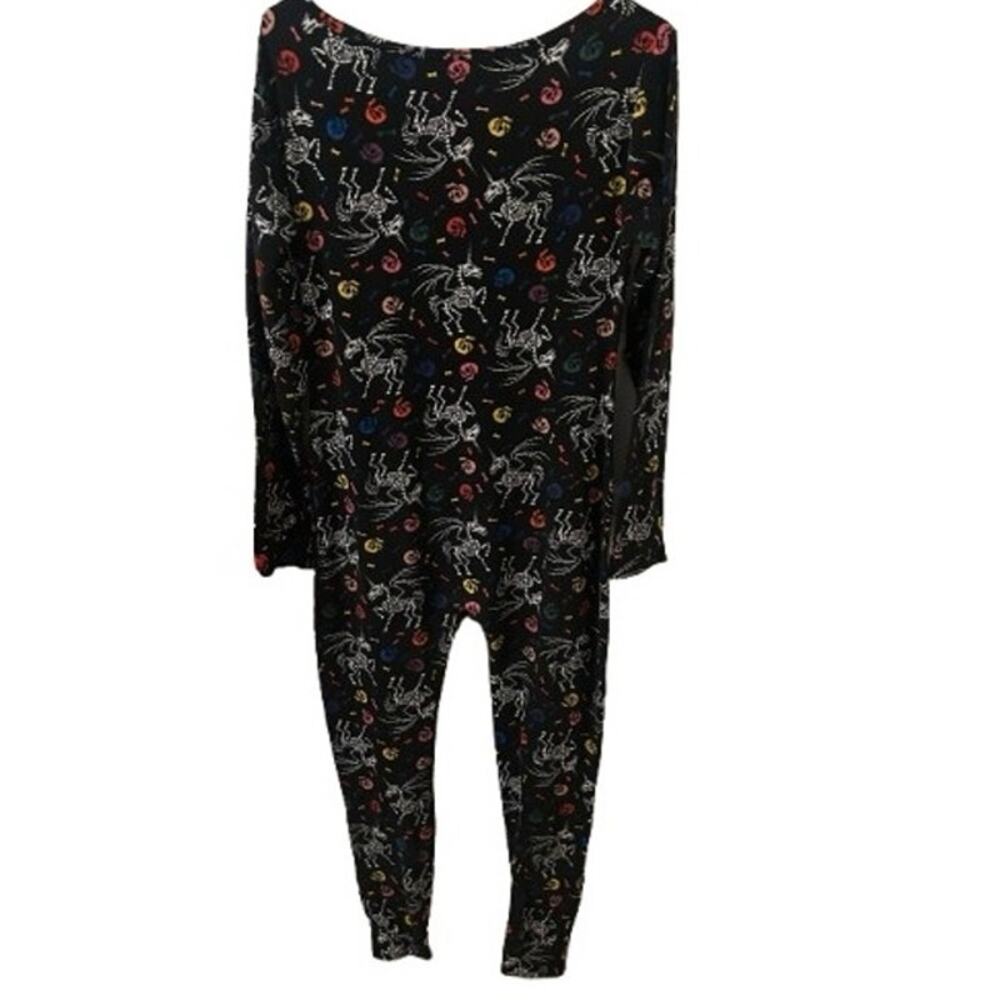 Skeleton Unicorn Skull Jumpsuit Halloween Goth One Piece Pajama Costume - LARGE - Picture 3 of 5